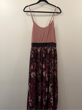 Xhilaration Dusty Rose Mixed Media Floral Midi Dress with Black Waistband
